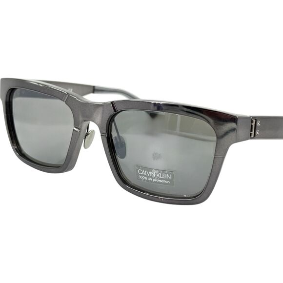 Calvin Klein CK8010S Mens Metal Sunglass 015 Shiny Gray 55-19 Gray Lenses - Picture 2 of 5